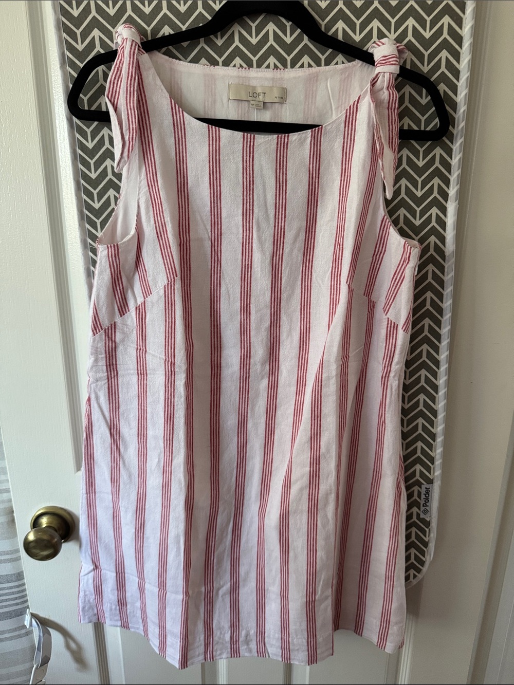 LOFT White and Red Striped Tie-Shoulder Sundress